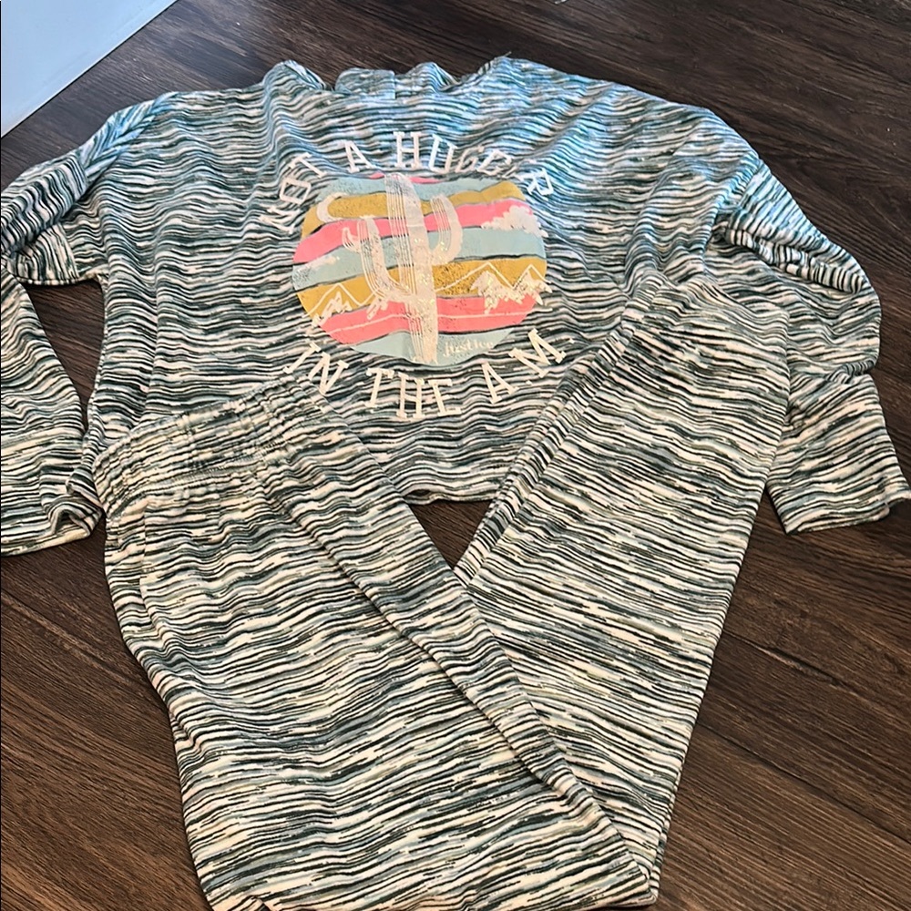 Striped Gray and Multicolor Graphic Sweatshirt and Pants Set